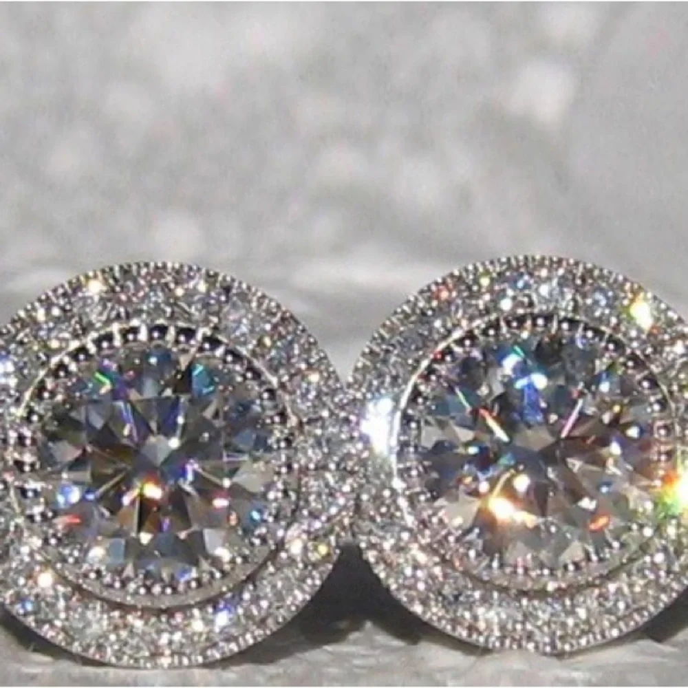 Stud Earrings Inlaid Round Cut Zircon Minimalist Sparkly Ear Jewelry Accessories